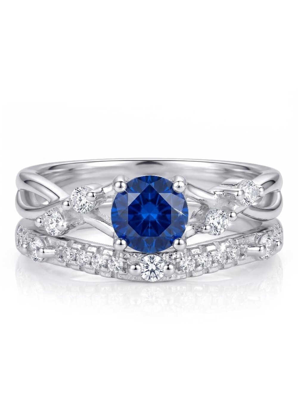 Blue Sapphire Bridal Set 925 Sterling Silver Charmed Aroma Evil Eye